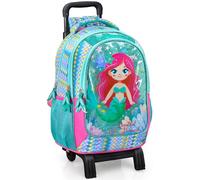 Julian Ross Zaino Trolley Scuola con Carrello Rimovibile Bambina 43x33x15 cm Sirena Glitter - Multitasche, Schienale Ergonomico, Spallacci Imbottiti, Tasche Porta Borraccia