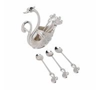 Julihai Set di Posate per Cigno Cucchiaio con Base per Cigno Lucidato a Specchio per Mescolare il caffè Miscelazione per Cene di Lusso Riunioni Aggiuntive (Argento Bianco)