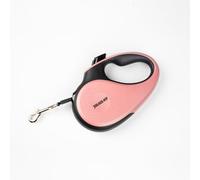Julius-K9 Guinzaglio retrattile per cani, S - nastro da 5 m, nero/rosa - manico antiscivolo, guinzaglio a nastro, estensibile, freno con una sola mano, pausa, blocco, nastro riflettente