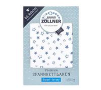 Julius Zöllner 8357158004 - Lenzuolo con angoli in jersey, opaco, in doppio strato, adatto per lettini da 60 x 120 e 70 x 140 cm, colore: Blu stella