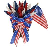 July 4th Patriotic Wreath Basket Front Door Wreath Red White Blue Decorations with Flag Independence Day Wreath for Memorial Farmhouse Home Wall