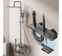 Julymoda Colonna Doccia con Miscelatore Display Digitale Kit Doccia Idromassaggio con Soffione 30×20cm e Doccetta Tasti di Pianoforte 4 Funzioni Altezza Regolabile Alluminio Aerospaziale