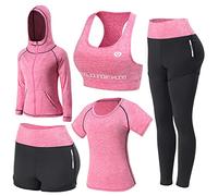 JULY'S SONG YOUTHUNION Donna 5pcs vestito di yoga, Tuta sportiva Activewear Set fitness in Esecuzione Athletic Tute medio Rosa