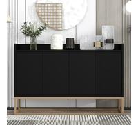 Julyue Credenza moderna con 4 ante e ripiani regolabili, armadietto a buffet, mobile multiuso per cucina, sala da pranzo e soggiorno (nero)