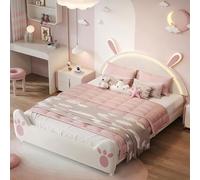Julyue Letto per bambini, 140 x 200 cm, con LED e vano portaoggetti, per ragazze, letto singolo con rete a doghe, sicuro letto imbottito con struttura rinforzata per camera delle ragazze, senza