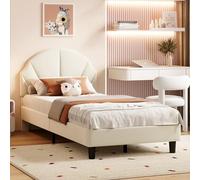 Julyue Letto singolo bambina 90 x 200 cm, letto per bambini con testiera regolabile in altezza, letto ragazza con rete a doghe, letti bambini, velluto, senza materass (Beige-a, 90 x 200 cm)