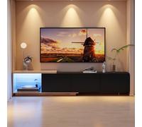 Julyue Mobile TV basso con sensore intelligente, 240 cm di lunghezza, con gestione dei cavi, tavolo per TV con spazio aperto e 3 cassetti, colore legno naturale e nero