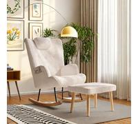 Julyue Poltrona a Dondolo con poggiapiedi, poggiatesta e tasca laterale, Sedie per il tempo libero, sedia a sdraio, poltrona da allattamento, poltrona relax per soggiorno, camera da letto (Bianco)