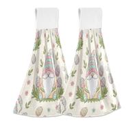 JUMBEAR Asciugamani da appendere per le mani, 2 pezzi, in microfibra di velluto di corallo, asciugamani da appendere, assorbenti, super morbidi, per cucina e bagno, motivo: gnomi pasquali