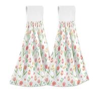 JUMBEAR Asciugamani da appendere per le mani, 2 pezzi, in microfibra di velluto di corallo, asciugamani per le mani assorbenti, super morbidi, per cucina, bagno, tulipani pasquali e uova