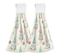 JUMBEAR Asciugamani da appendere per le mani, 2 pezzi, in microfibra di velluto di corallo, asciugamani da appendere, assorbenti, super morbidi, per cucina e bagno, motivo: gnomi pasquali