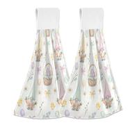 JUMBEAR Asciugamani da appendere per le mani, 2 pezzi, in microfibra di velluto di corallo, asciugamani da appendere, assorbenti, super morbidi, per cucina e bagno, motivo: gnomi pasquali