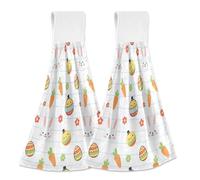 JUMBEAR Asciugamani da appendere per le mani, 2 pezzi, in microfibra di velluto di corallo, asciugamani per le mani assorbenti, super morbidi, per cucina e bagno, simpatici pulcini pasquali e uova