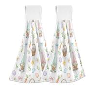 JUMBEAR Asciugamani da appendere per le mani, 2 pezzi, in microfibra di velluto di corallo, asciugamani da appendere, assorbenti, super morbidi, per cucina e bagno, motivo: gnomi pasquali