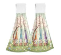 JUMBEAR Asciugamani da appendere per le mani, 2 pezzi, in microfibra di velluto di corallo, asciugamani da appendere, assorbenti, super morbidi, per cucina e bagno, motivo: gnomi pasquali