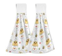 JUMBEAR Asciugamani da appendere per le mani, 2 pezzi, in microfibra di velluto di corallo, asciugamani per le mani assorbenti, super morbidi, per cucina e bagno, simpatici pulcini pasquali e uova