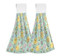 JUMBEAR Asciugamani da appendere per le mani, 2 pezzi, in microfibra di velluto di corallo, asciugamani per le mani assorbenti, super morbidi, per cucina e bagno, simpatici pulcini pasquali e uova