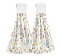 JUMBEAR Asciugamani da appendere per le mani, 2 pezzi, in microfibra di velluto di corallo, asciugamani da appendere, assorbenti, super morbidi, per cucina e bagno, motivo: gnomi pasquali