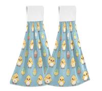 JUMBEAR Asciugamani da appendere per le mani, 2 pezzi, in microfibra di velluto di corallo, asciugamani per le mani assorbenti, super morbidi, per cucina e bagno, simpatici pulcini pasquali e uova