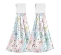 JUMBEAR Asciugamani da appendere per le mani asciutte, in microfibra di velluto di corallo, asciugamani da appendere, assorbenti e super morbidi, per cucina, bagno, fiocchi pasquali e uova, 2 pezzi