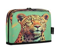JUMBEAR Astuccio leopardato con occhi chiusi, grande capacità, astuccio porta penne, astuccio per cancelleria, organizer da scrivania, borsa per cosmetici, con cerniera, per scuola, ufficio, viaggi