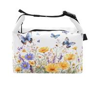 JUMBEAR Bella borsa per il pranzo primaverile con fiori di campo e farfalle, con fibbia, per uomo/donna, impermeabile, a prova di perdite, borsa termica per lavoro, scuola, picnic