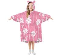 JUMBEAR Bella coperta con cappuccio oversize con margherita per bambini, in caldo pile Sherpa, indossabile, con tasca, per ragazze e ragazzi, design carino con orecchie, S, A, M