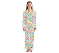 JUMBEAR Bella Fiori Colorati Pigiama Donna Manica Lunga Sleepwear Morbido Button Down Loungewear Pjs Lounge Set Nightwear Con Tasche, A, L