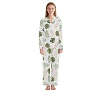 JUMBEAR Bella Foglie Pigiama Donna Manica Lunga Sleepwear Morbido Button Down Loungewear Pjs Lounge Set Nightwear Con Tasche, A, L