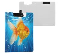 JUMBEAR Bellissimo portablocco dorato con piccoli pesci, formato A4, con doppie clip, pieghevole con coperchio, organizer personale leggero adatto per ospedale, ufficio, scuola, affari, forniture in