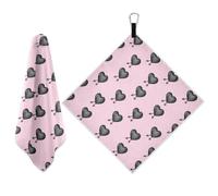 JUMBEAR Black Hearts - Asciugamano da golf con magnete e clip, 2 pezzi | Asciugamano da golf magnetico in microfibra ultra assorbente, versatile, accessorio per sacche da golf, per uomo e donna