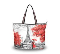 JUMBEAR Borsa tote in tela da donna vintage Parigi Torre Eiffel albero rosso coppia bacio borsa a tracolla da donna, L, A, Large
