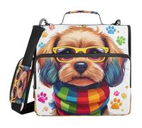 JUMBEAR Cane che indossa occhiali e una sciarpa con cerniera raccoglitore con tracolla - O-ring da 3,8 cm - Cartella portadocumenti espandibile - Tasche multiple - Capacità 600 fogli