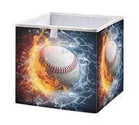 JUMBEAR Cestino portaoggetti a forma di cubo di baseball, con fiamma, pieghevole, per organizzare la casa, scaffale, armadio, 28 x 28 x 28 cm