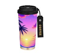 JUMBEAR Coconut Trees by The Seaside - Tazza da viaggio isolata sottovuoto, riutilizzabile, a prova di perdite, a doppia parete, in acciaio inox, con coperchio, per bevande calde e fredde (500 ml)