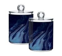 JUMBEAR Confezione da 2 contenitori portaoggetti Qtip organizer in marmo blu glitter oro contenitore per il bagno in cotone per batuffoli di cotone, tamponi e filo interdentale