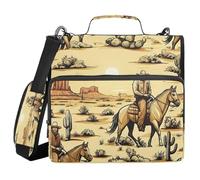 JUMBEAR Northwest Desert Cowboy Riding Horse - Raccoglitore con cerniera con tracolla, anelli O-ring da 3,8 cm, cartella portadocumenti espandibile, tasche multiple, capacità 600 fogli