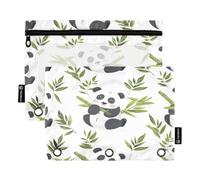 JUMBEAR Pandas and Green - Tasche in bambù per raccoglitori a 3 anelli, confezione da 2, con cerniera, per ufficio, università, articoli scolastici e cosmetici