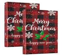 JUMBEAR Raccoglitore a 3 anelli per lettere (27,9 x 21,6 cm), organizer rotondo con scritta "Merry Christmas", con portablocco, per scuola e ufficio, 2 pezzi