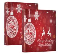 JUMBEAR Raccoglitore a 3 anelli per lettere (27,9 x 21,6 cm), organizer rotondo con scritta "Merry Christmas", con portablocco, per scuola e ufficio, 2 pezzi