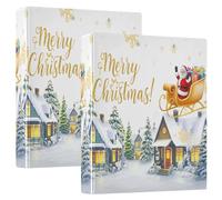 JUMBEAR Raccoglitore a 3 anelli per lettere (27,9 x 21,6 cm), organizer rotondo con scritta "Merry Christmas", con portablocco, per scuola e ufficio, 2 pezzi