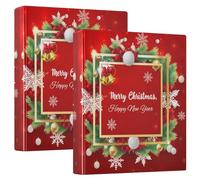 JUMBEAR Raccoglitore a 3 anelli per lettere (27,9 x 21,6 cm), organizer rotondo con scritta "Merry Christmas", con portablocco, per scuola e ufficio, 2 pezzi