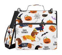 JUMBEAR Raccoglitore con cerniera a forma di cane salsiccia e zucca di Halloween con tracolla, anelli O-ring da 3,8 cm, cartella portadocumenti espandibile, tasche multiple, capacità 600 fogli