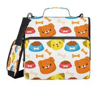 JUMBEAR Raccoglitore con cerniera con faccine di cane in stile cartone animato, con tracolla, O-ring da 3,8 cm, cartella portadocumenti espandibile, tasche multiple, capacità 600 fogli