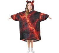 JUMBEAR Red Lightning - Coperta con cappuccio oversize per bambini, in caldo pile Sherpa, indossabile, con tasca, per ragazze e ragazzi, design con orecchie carine, S, A, L