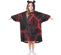 JUMBEAR Red Lightning - Coperta con cappuccio oversize per bambini, in caldo pile Sherpa, indossabile, con tasca, per ragazze e ragazzi, design con orecchie carine, S, A, L