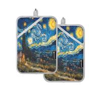 JUMBEAR Set di presine con schema del cielo stellato in stile Van Gogh, con tasca, per cucina, presina, presina, presina, guanti da forno, sottopentola per cottura al forno, 17,8 x 22,9 cm