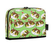 JUMBEAR Simpatico astuccio a forma di gatto marrone e bianco, grande capacità, astuccio porta penne, astuccio per cancelleria, organizer da scrivania, borsa per cosmetici, con cerniera, per scuola