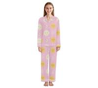 JUMBEAR Sole e Luna con gli occhi chiusi Pigiama Set per le Donne Super Morbido Manica Lunga Sleepwear Donna Button Down Nightwear Loungewear PJ Set, A, XL