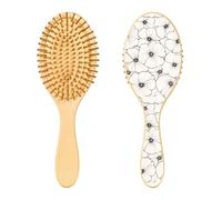 JUMBEAR Spazzola per capelli con linee artistiche con fiori bianchi, spazzola massaggiante in legno di bambù per tutte le acconciature, riduce grovigli e rotture dei capelli, promuove la crescita dei